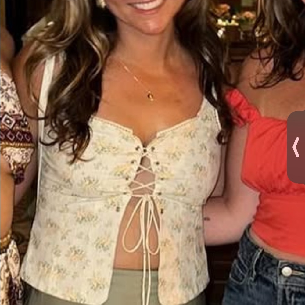 Cotton Candy Floral Lace-Up Blouse - Cream
